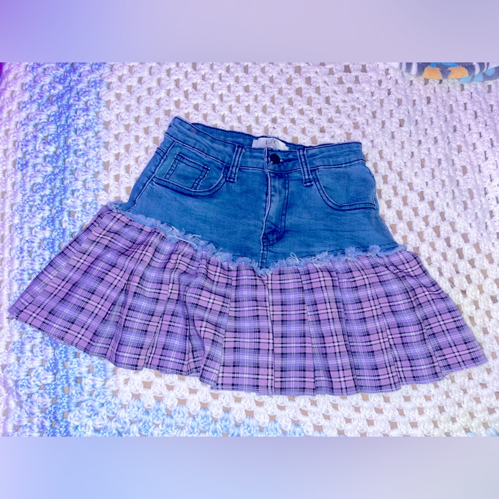 This is a purple denim skirt I got from a boutique for petite girls such as I